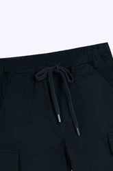 Boy Black Cotton  Cargo Shorts(Knee Length)